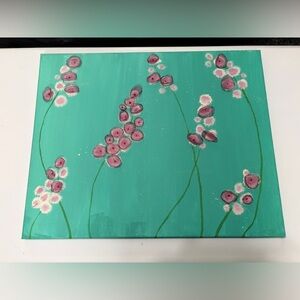 Floral Canvas Art with 3D Stitched Pink Silk Petals